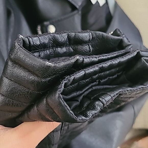 Topshop Faux Leather Bike Moto Jacket Black Size 6 Women's Vegan Silver Hardware - Picture 5 of 7